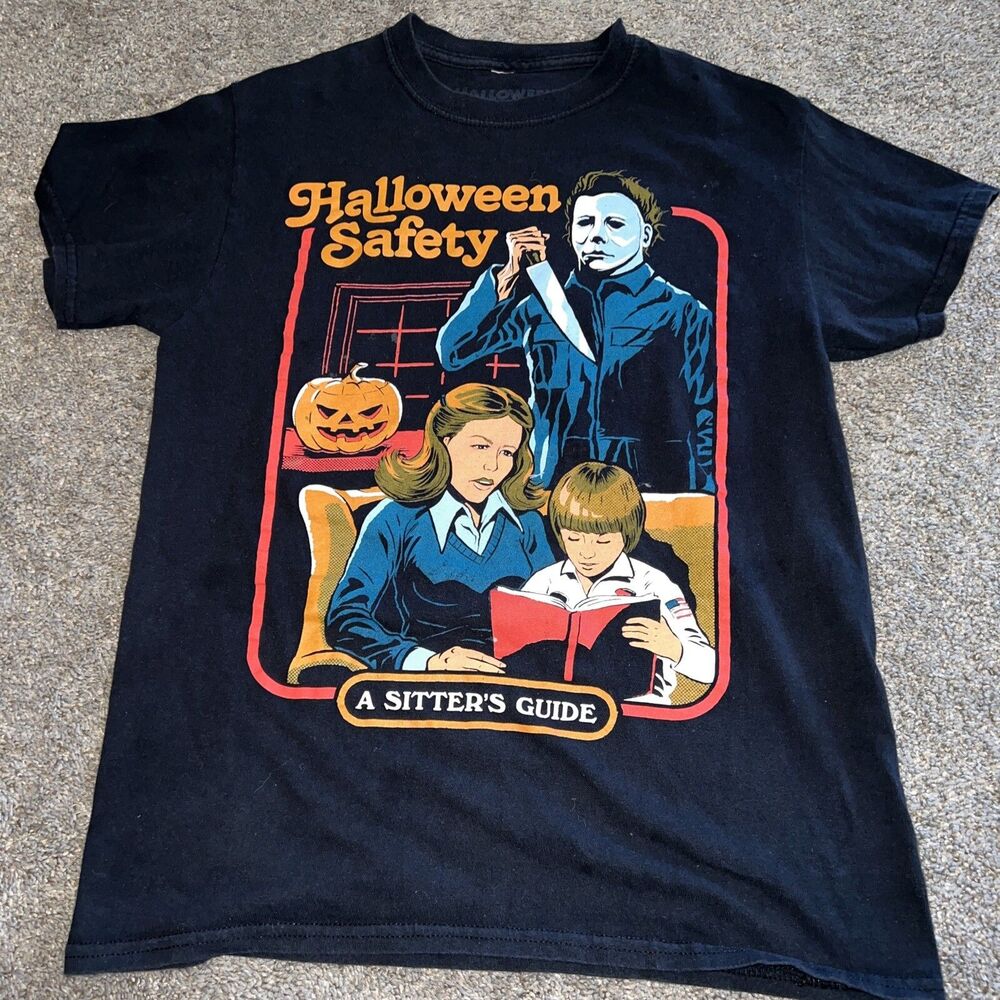 Halloween Safety Sitter's Guide T-Shirt Horror Movie Funny Creepy Co Vtg Small